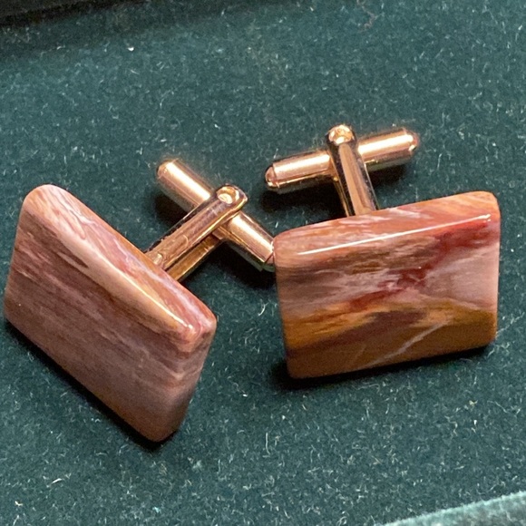 Vintage Natural Agate Cuff Links - Picture 3 of 16